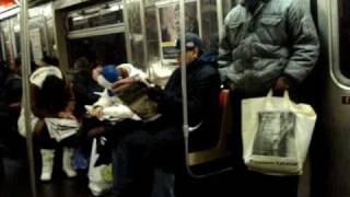 MTA New York City R-68 D train in People all sleep very funny 2010