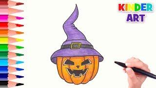 Как нарисовать тыкву в шляпе на Хэллоуин | How to draw a pumkin for Halloween