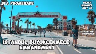 Turkiye Istanbul Buyukcekmece Embankment, Sea Promenade, Beach, Summer, July, 4K walking tour