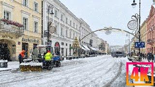 Warsaw Snow Walk - Snow Warsaw 2022, Warsaw Winter 4K, City Walking Tour 4K [Poland]