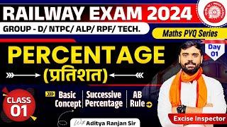 PERCENTAGE-01 (प्रतिशत) || RAILWAY MATHS PYQ SERIES || FOR NTPC, RPF, ALP, GROUP-D | ADITYA SIR