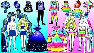 WEDDING DRESS: Rainbow vs Black Couple Dress Up - Barbie Wedding Handmade - DIY Arts & Paper Crafts