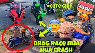 Cute Girl Wants to Race  || Cr@sh  || BMW S1000rr vs kawasaki 6R 