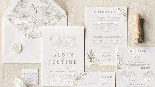 albin & jestine | dainty minimalist wedding invitations in white and green | AN Designs Studio