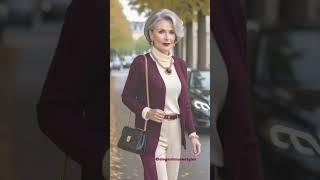 Autumn burgundy styles for mature women #elegantstyle  #colorfulelegance #timelesselegance