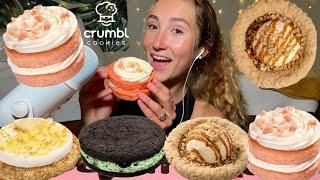 ASMR CRUMBL COOKIES & CAKES mukbang | pink velvet, mint mallow sandwich, oatmeal skillet, cheesecake