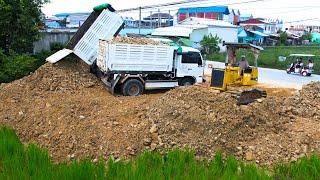 AMAZING Updating Process Landfill Skills of Dozer KOMAT'SU D31 Pushes Dirt with Dump Truck