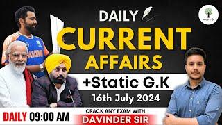 Current Affairs | PSSSB, PPSC & Punjab Police | 16th July 2024 | Davinder Sir | Success Tree Punjab