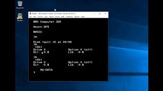 Creating a virtual floppy disc and transferring a file to it, using the BeebEm BBC micro emulator.