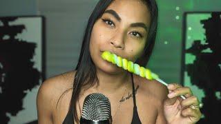 ASMR Green Apple Unicorn Lollipop And Gummy Sour Pops , Eating Mouth Sounds