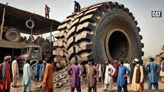 Hard Working Mechanics Repairing Big Caterpillar Loader Tire | Incredible Restoration Process