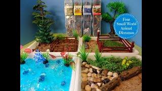 Four Small World Animal Dioramas -Farm, Horse, Ocean, & Wild Animal Figures -Learn Animal Names