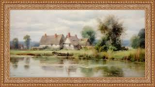 Cozy Cottage by the Lake in Spring, Vintage Impressionist Oil Painting | Frame TV Art