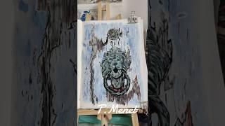 Acrylic Painting The lion door วาดรูปสีอะคริลิคประตูสิงโต