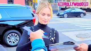 Emily Blunt Signs Autographs For Fans In A Figure Hugging Black Dress While Out Doing Promo In N.Y.