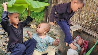 The orphan boy took his younger brother to find his mother in the rain.