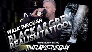 TATTOO TIMELAPSE - Black and grey realism - Poseidon leg piece! How to tattoo!