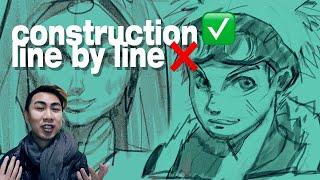 How to draw a face | line by line VS construction