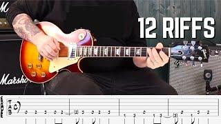 12 Epic Electric Guitar Riffs  (and how to play them!) | FREE DOWNLOADABLE TABS IN DESCRIPTION |