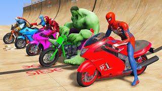 GTA V Superheroes Crazy Race Challenge with Super Bikes | GTA 5 Spiderman Bike Stunt Race #12
