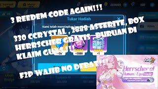 3 kode reedem honkai impact terbaru, 330 crystal 2.888 asterite & box herrscher trl, F2P wajib klaim