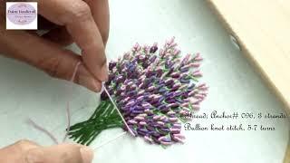 How to embroider Lavender flowers -  Stem stitch & Bullion stitch