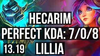 HECARIM vs LILLIA (JNG) | 7/0/8, Godlike, 300+ games | EUW Master | 13.19