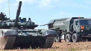 Field refueling of T-90A tanks with ATZ 12-10 tanker