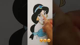 Coloring Princess Jasmine with Colored Pencils #short #aladdin