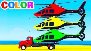 FUN HELICOPTER on Truck & Cars Spiderman Cartoon for Children & Colors for Kids w Nursery Rhymes