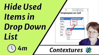 Hide Used Items in Excel Drop Down List Data Validation