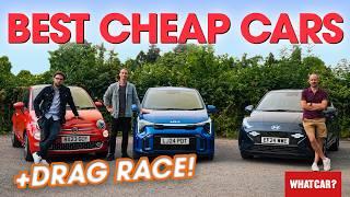 What's the BEST cheap car? NEW Kia Picanto vs Fiat 500 vs Hyundai i10 & DRAG RACE!! | What Car?