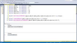 Convert numbers year, month and days and more to dates in SQL Server - with ...FROMPARTS functions