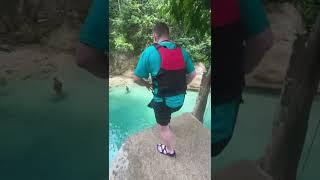 Kawasan Falls cliff jumping Canyoneering- Final jump 35 feet. Philippines 