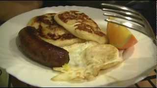 Ω (HD) ASMR - Pancake Breakfast | Pork Sausage | Fried Egg | Fruit- Orange  ( Eating Sounds )
