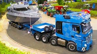 GREAT RC TRUCK MERCEDES-BENZ ACTROS YACHT TRANSPORT, RC TRUCKS, RC MACHINES, RC TRACTORS WORK HARD!!