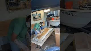 Day 59: Pre-glassing the transom We already preglassed one side of the transom and now it is time