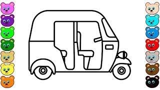 Coloring for Kids with Tuk-Tuk Auto Rickshaw - Colouring Book for Children