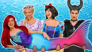 ARIEL SAVED BY DISNEY PRINCESSES BELLE, MULAN, RAPUNZEL and with MALEFICENT. Mermaid Parody.