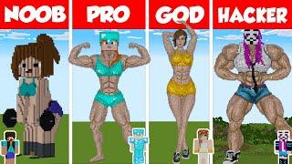 Minecraft TNT BODYBUILDER GIRL HOUSE BUILD CHALLENGE - NOOB vs PRO vs GOD vs HACKER / Animation