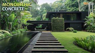 Rustic Black Monolithic Concrete House Design Ideas with Stunning Garden