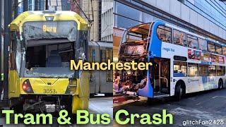 Smashed Tram Drives Thru Manchester after Shocking Collision with Bus