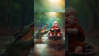 crocodile Vs little cute monk #shorts