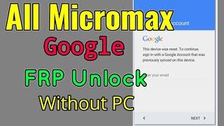 Micromax Bypass Google Lock Without PC | Micromax FRP Unlock Without OTG cable