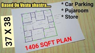 37 x 38 ghar ka naksha with car parking | 37*38 home design | 37 x 38 sqft house plan