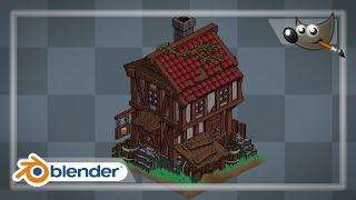 How to make pixel art inn in blender and gimp (time-lapse)