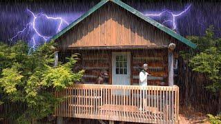 Cozy Tiny Log Cabin Overnight | Thunderstorm, Dog & Camp Nachos!