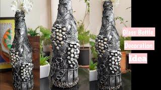 Bottle art with grapes & barrel l bottle art