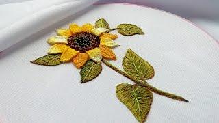 3D Sunflower Embroidery Simple Picot stitch for beginners