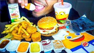 ASMR | BURGER KING CHICKEN NUGGETS CHEESEBURGERS ONION RINGS FRIES | KIDS TOY DRINK DIPPING SAUCES